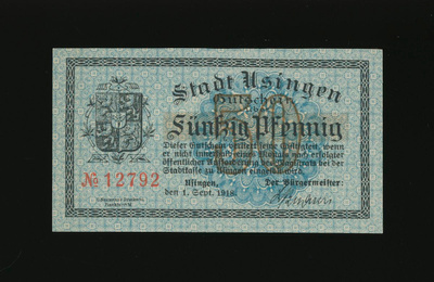 Saksa Notgeld 50 Pfennig, Usingen 1.9.1918