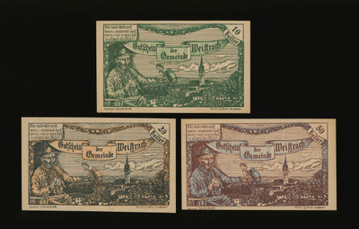 Itävalta Notgeld 10, 20, 50 Heller, Weistrach 1920