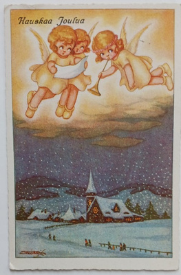 Enkelit, väkeä menossa Joulukirkkoon, p. 1927
