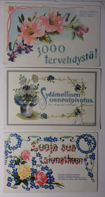 3 kpl Onnittelukortteja 1910-lukua