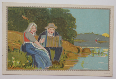 A, Tuhka pariskunta kesäiltana järven rannalla 1920-lukua