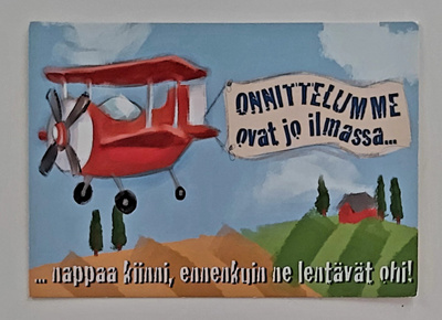 "ONNITTELUMME ovat jo ilmassa"-KARTO-KULKEMATON POSTIKORTTI
