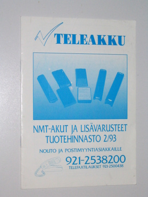 Teleakku tuotehinnasto 2/93 NMT NICD akku matkapuhelin
