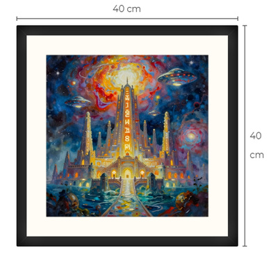 Uusi uniikki Atlantis ja UFO art print taulu 40 cm x 40 cm