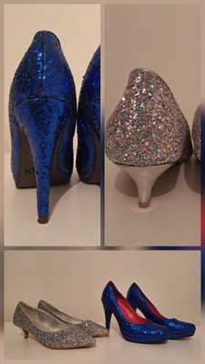 Kahdet korkokengät 38 glitter siniset ja hopeiset