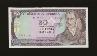 Kolumbia 50 Peso Oro 1.1.1983, P422b, UNC