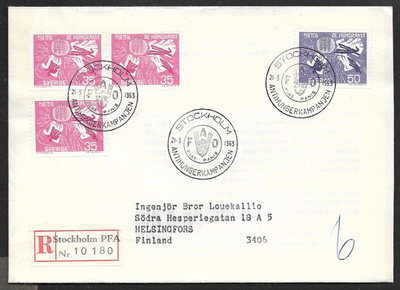 Ruotsi - Världskampanjen mot hunger FDC 1963 (Fac. 544-545)