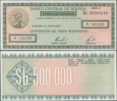 Bolivia 500000 Pesos Bolivianos 1984 (P-189) UNC