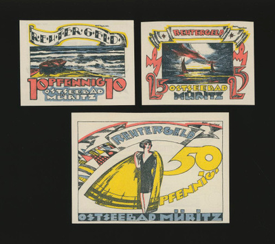 Saksa Notgeld 10, 25, 50 Pfg, Müritz 1922