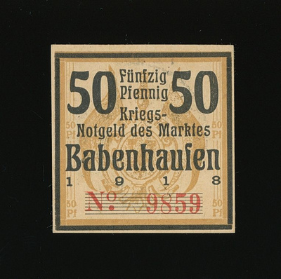 Saksa Notgeld 50 Pfennig, Babenhausen 1918, UNC