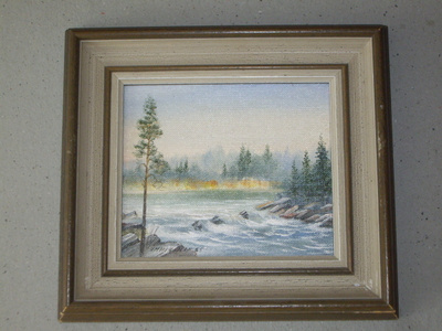 Helge Mieskonen  KOSKI  öljyväri 11x13cm