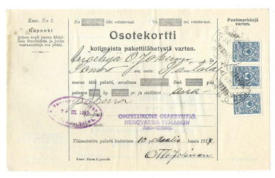 # 23428 # Osoitekortti paketti Turku > Tamere > Somero 1917