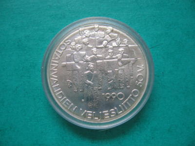 100 mk hopea juhlaraha Sotainvalidit - 1990