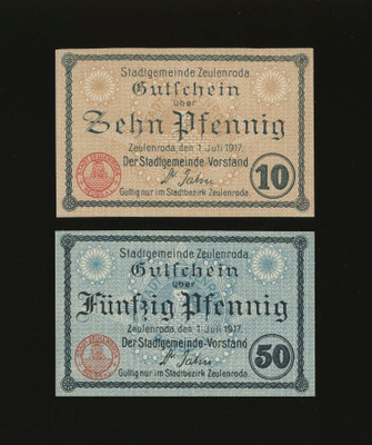 Saksa Notgeld 10, 50 Pfg, Zeulenroda 1917