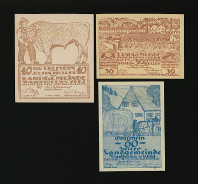 Itävalta Notgeld 10, 30, 60 Heller, Waidhofen 1920
