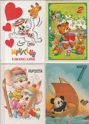 Postikorttierä, 4 korttia, Nallet / Pehmolelut