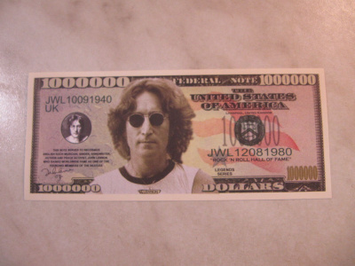 John Lennonin miljoona dollaria seteli.