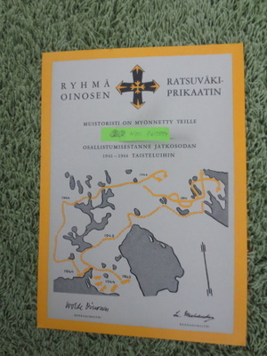 Ratsuväki Prikaati Ryhmä Oinonen  myöntökirja
