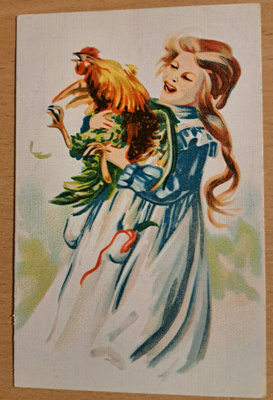 tytöllä kukko sylissä, kulkenut 1918 käsipostia