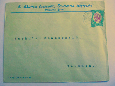 1926 Pölläkkälä Ahlströmin Suursaaren Höyrysaha kuori