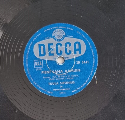 Savikiekko 1958 - Tuula Siponius - Decca SD 5441