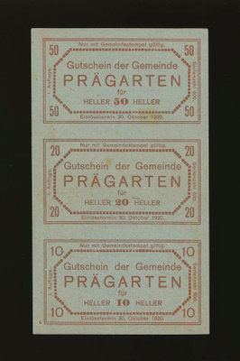 Itävalta 10, 20, 50 Heller, Prägarten, leikkaamaton arkki