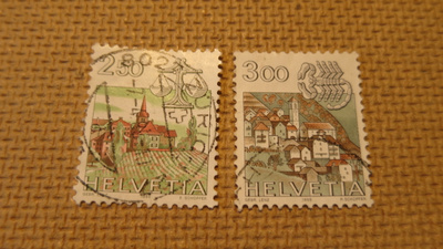 Sveitsi 1985: käyttömerkkipari - kaupunkimaisemia
