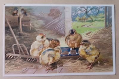 Tiput ihmettelevät koristeltuja munia kanalassa, p. 1919