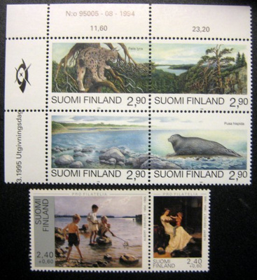 Suomi merkit nelilö lapet1286-89+Pro-Filatelia lape1284-85