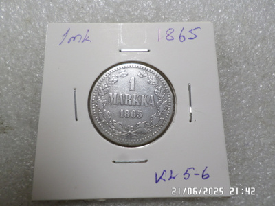 1 mk 1865  hopeaa kulkenut  kl 5-6 ,