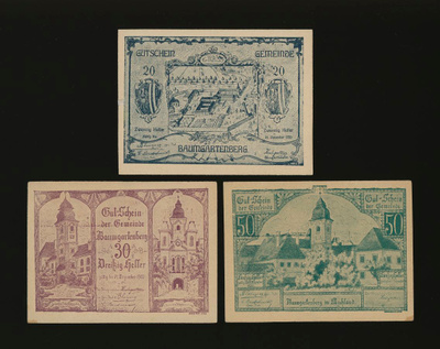 Itävalta Notgeld 20, 30, 50 Heller, Baumgartenberg 1920