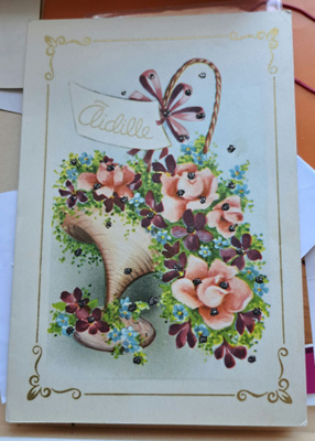 kukkakori äidille, taittokortti, kulkenut