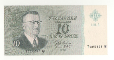 10 markkaa 1963 Litt. A, sarja T* ,UUS-Heä, pakkasileä vl 1
