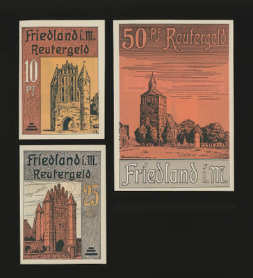 Saksa Notgeld 10, 25, 50 Pfg, Friedland 1922