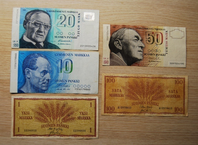 Suomen pankki 1,10, 20, 50, 100 mk