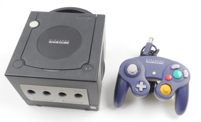 Black GameCube Console With Purple Controller