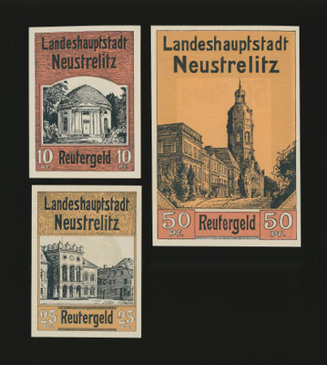 Saksa Notgeld 10, 25, 50 Pfg, Neustrelitz 1922