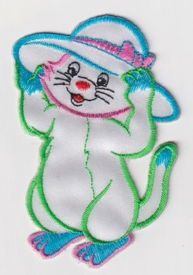 Kissa ja hattu  - kangasmerkki