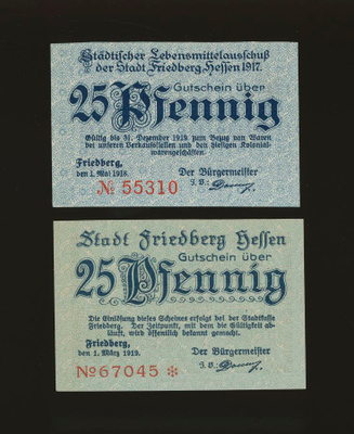 Saksa Notgeld 2 x 25 Pfennig, Friedberg