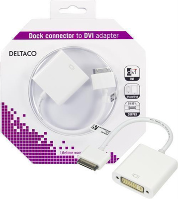 Deltaco DOCK to DVI adapteri, 0.2m, valkoinen *UUSI*