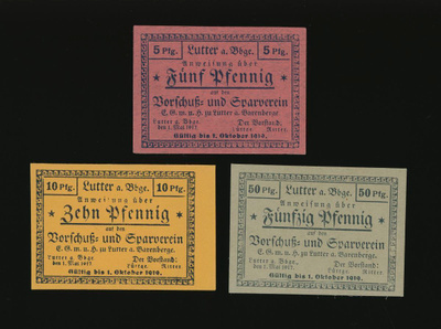 Saksa Notgeld 5, 10, 50 Pfg, Lutter 1917