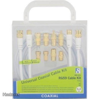 Deltaco RG59 kaapelisarja, 5m+5m kaapelit ja 8 sovitinta