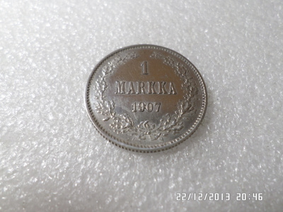 1 mk 1907 hopeaa  kulkematon kl 9