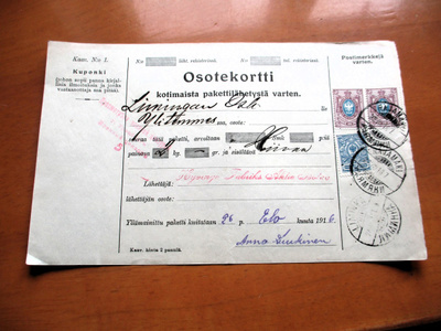 1916 Rajamäki Hyvinge Fabriks  sens pakettikortti Ylitemmes