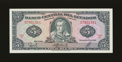 Ecuador 5 Sucres 22.11.1988, P113d(3), UNC