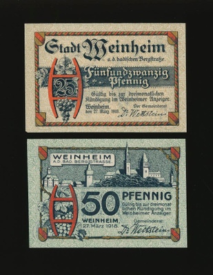 Saksa Notgeld 25, 50 Pfg, Weinheim 1918