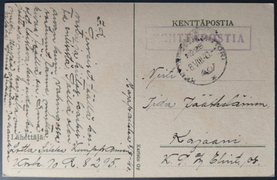 Välirauhan ajan tekstillinen kp-kortti, Kpk 26, 1940