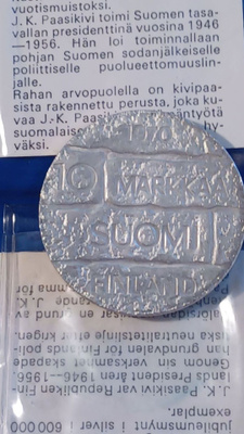 10 mk 1970 J. K. Paasikivi. Hopea 500 KL 9.