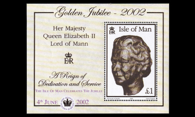 Mansaari 959BL45 ** Elizabeth II valtaistuimella 50v (2002)