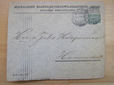 VANHA Firmakuori Viipuri Sortavala Maanviljelyskauppa Oy1916
